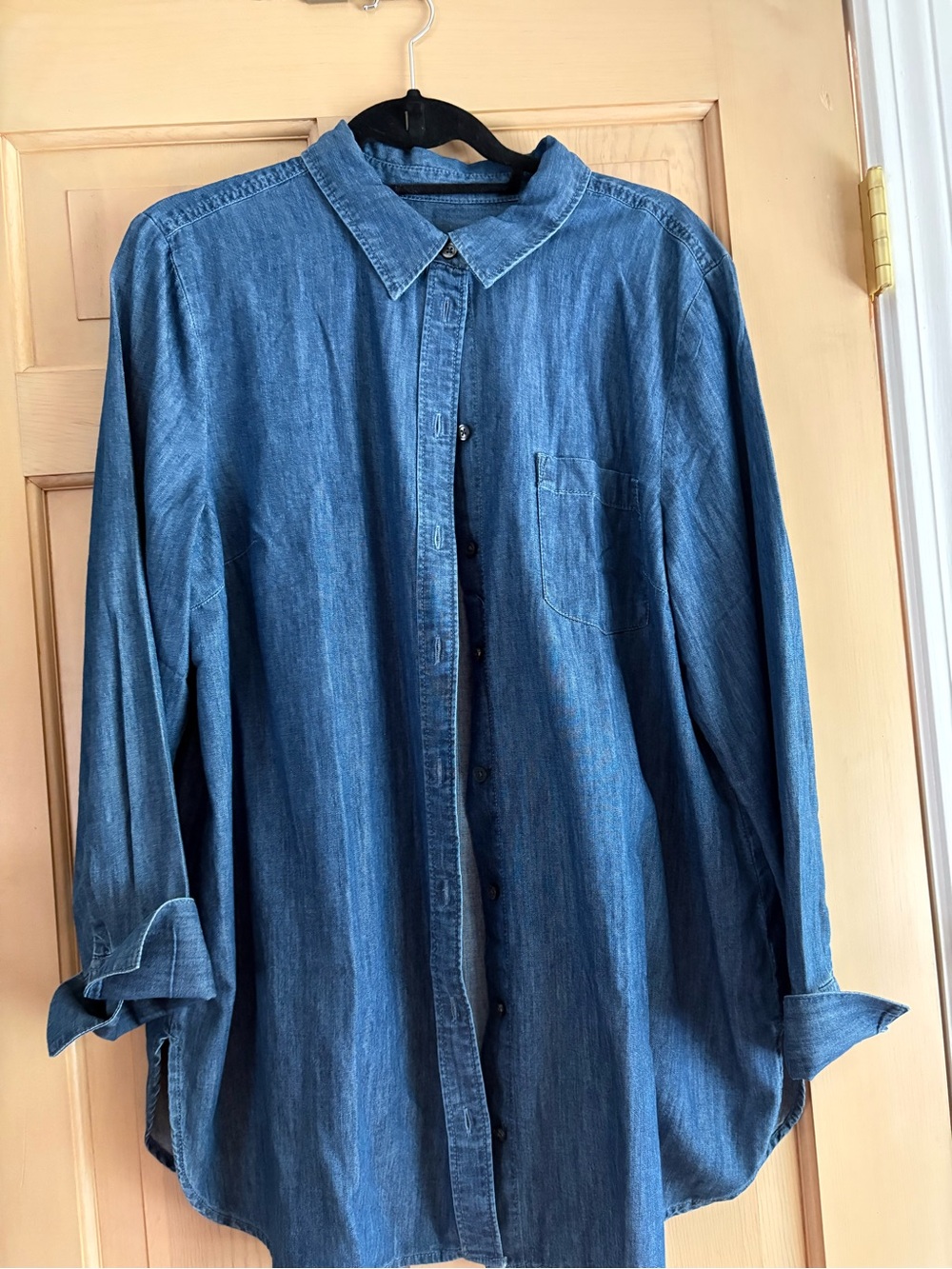 Talbots Soft Chambray Button-Up Top in Denim Blue